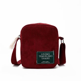 Vrouwen Corduroy Enkele Schoudertas Outdoor Toevallige Crossbody Tas Handtas Rits Messenger Bags 13*6*15Cm claret