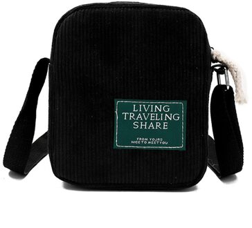 Vrouwen Corduroy Enkele Schoudertas Outdoor Toevallige Crossbody Tas Handtas Rits Messenger Bags 13*6*15Cm zwart