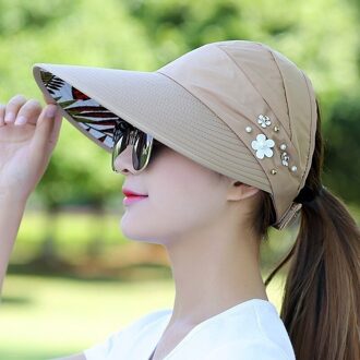Vrouwen Dame Zonnehoed Strand Hoed Uv Bescherming Anti-Uv Casual Vizieren Opvouwbare Cap Voor Outdoor Lxh khaki