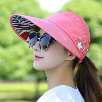 Vrouwen Dame Zonnehoed Strand Hoed Uv Bescherming Anti-Uv Casual Vizieren Opvouwbare Cap Voor Outdoor Lxh Rood