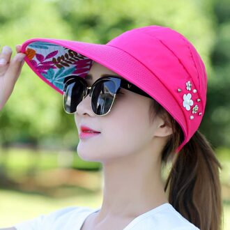 Vrouwen Dame Zonnehoed Strand Hoed Uv Bescherming Anti-Uv Casual Vizieren Opvouwbare Cap Voor Outdoor Lxh roos rood