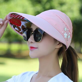 Vrouwen Dame Zonnehoed Strand Hoed Uv Bescherming Anti-Uv Casual Vizieren Opvouwbare Cap Voor Outdoor Lxh Roze