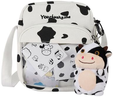 Vrouwen Dames Cartoon Koe Print Schoudertas Canvas Crossbody Tote Purse Messenger Satchel Tote 2