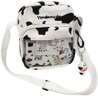 Vrouwen Dames Cartoon Koe Print Schoudertas Canvas Crossbody Tote Purse Messenger Satchel Tote 3