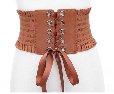 Vrouwen Dames Mode Stretch Riem Kwasten Elastische Gesp Brede Jurk Corset Tailleband Bruin