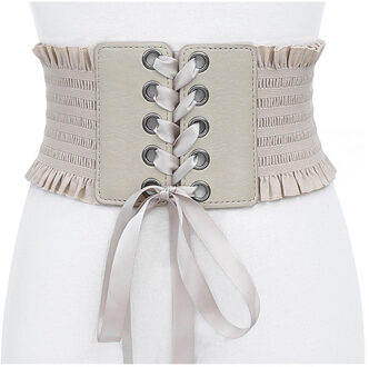 Vrouwen Dames Mode Stretch Riem Kwasten Elastische Gesp Brede Jurk Corset Tailleband khaki