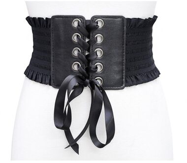 Vrouwen Dames Mode Stretch Riem Kwasten Elastische Gesp Brede Jurk Corset Tailleband Zwart
