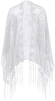 Vrouwen Dames Retro Vintage 1920 S Glinsterende Sjaal Mesh Pailletten Bloem Trim Bridal Jurk Cape Omzoomd Avond Party Shawl Wrap grijs