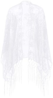 Vrouwen Dames Retro Vintage 1920 S Glinsterende Sjaal Mesh Pailletten Bloem Trim Bridal Jurk Cape Omzoomd Avond Party Shawl Wrap wit