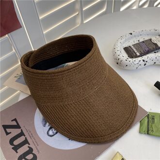 Vrouwen Dames Zomer Weave Stro Lege Top Strand Cap Effen Kleur Grote Wide Brim Uv-bescherming Zonneklep Hoed maat Verstelbaar Bruin