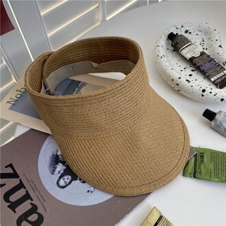 Vrouwen Dames Zomer Weave Stro Lege Top Strand Cap Effen Kleur Grote Wide Brim Uv-bescherming Zonneklep Hoed maat Verstelbaar khaki