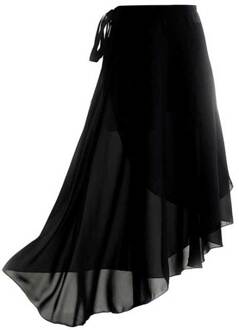 Vrouwen Dancewear Lace-Up Asymmetrische Sheer Chiffon Wrap Lange Tutu Ballet Rok Volwassen Gymnastiek Turnpakje Bodems Dans Kostuum zwart
