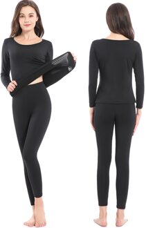 Vrouwen Dieptepunt Broek En Shirts Winter Warme Lange Onderbroek Ondergoed Set Verdikking Verwarming zwart