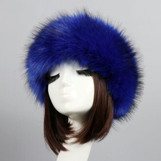 Vrouwen Dikke Fluffy Pluche Hoed Winter Warme Zachte Skiën Hoofdband Oor Hoofd Warmer J55 Blauw