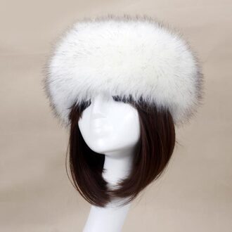 Vrouwen Dikke Fluffy Pluche Hoed Winter Warme Zachte Skiën Hoofdband Oor Hoofd Warmer J55 wit