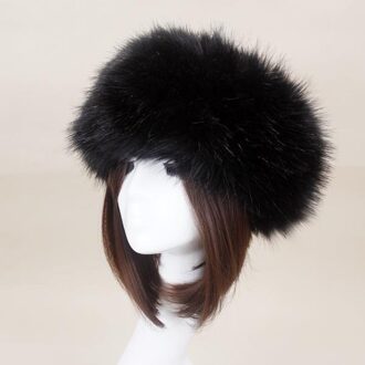 Vrouwen Dikke Fluffy Pluche Hoed Winter Warme Zachte Skiën Hoofdband Oor Hoofd Warmer J55 zwart