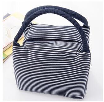 Vrouwen Draagbare Picknick Tas Canvas Streep Geïsoleerde Koeltassen Thermische Voedsel Picknick Lunch Zakken Kinderen Picknick Tas Blauw