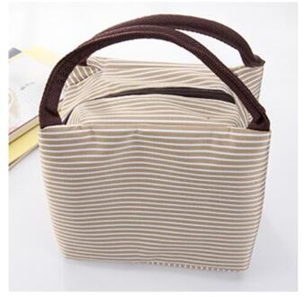 Vrouwen Draagbare Picknick Tas Canvas Streep Geïsoleerde Koeltassen Thermische Voedsel Picknick Lunch Zakken Kinderen Picknick Tas Grijs