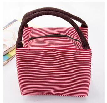 Vrouwen Draagbare Picknick Tas Canvas Streep Geïsoleerde Koeltassen Thermische Voedsel Picknick Lunch Zakken Kinderen Picknick Tas Rood
