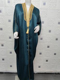 Vrouwen Dubai Open Voorzijde Bisht Abaya Moslim Lange Mouwen Kwastje Kimono Vesten Mantel Islam Midden-oosten Marokkaanse Caftan Party Gown donker groen