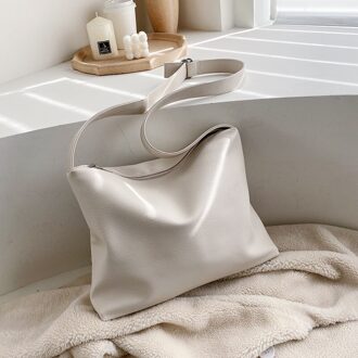 Vrouwen Effen Kleur Pu Schouder Messenger Mode Casual Vrouwen Tas Boodschappentas Dames Tas Beige