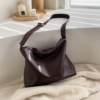 Vrouwen Effen Kleur Pu Schouder Messenger Mode Casual Vrouwen Tas Boodschappentas Dames Tas koffie