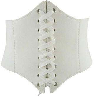 Vrouwen Elastische Gesp Brede Tailleband Riem Verstelbare Corset PU Lederen Riem Vintage vest lichaam vormgeven elastische brede riem wit