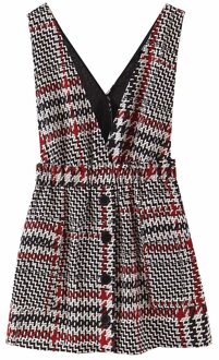 Vrouwen Elegante Tweed Jarretel Rok Zakken Knop Versieren Overalls Elastische Taille Retro Casual Chic Mini Rokken XS