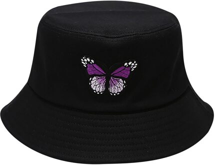 Vrouwen Emmer Hoeden Vlinder Afdrukken Zonnescherm Visser Hoed Bekken Hoed Outdoor Emmer Hoed Женская Шляпа Рыбака paars