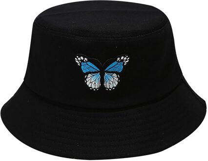 Vrouwen Emmer Hoeden Vlinder Afdrukken Zonnescherm Visser Hoed Bekken Hoed Outdoor Emmer Hoed Женская Шляпа Рыбака zwart