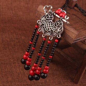 Vrouwen etnische gossip sieraden Lange Levensduur Lock hangers ketting, handgemaakte Tibetaans zilveren ketting, Chinese wind kwastje ketting