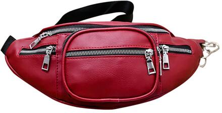 Vrouwen fanny pack heuptas nier effen lederen pouch Schouder streetwear Waterdichte Crossbody Tas Borst Bag sac banane femme rood