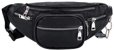 Vrouwen fanny pack heuptas nier effen lederen pouch Schouder streetwear Waterdichte Crossbody Tas Borst Bag sac banane femme zwart