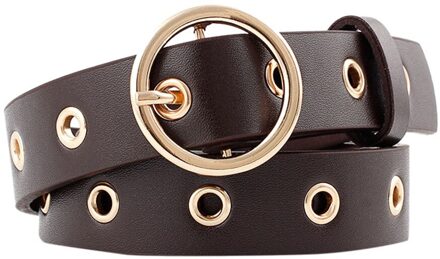 Vrouwen Faux Lederen Riemen Hollow Candy Kleur Dunne Verstelbare Riem Casual Alloy Pin Gesp Vrouwen Cowboy Broek Tailleband koffie