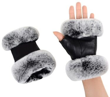 Vrouwen Faux Lederen Rijden Half Vinger Handschoenen Met Pluizige Bekleding Winter Thermische Pluche Voering Warm Vingerloze Wanten