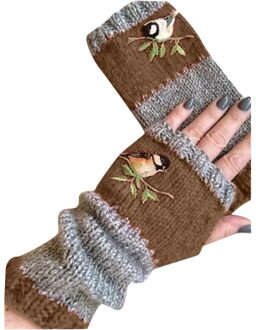 Vrouwen Fietsen Handschoenen Winter Outdoor Warm Houden Handschoenen Gebreide Handschoenen Warm Plus Fluwelen Dikker Embroidere Outdoor Handschoen