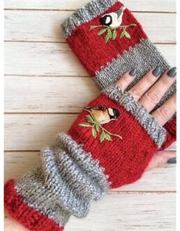 Vrouwen Fietsen Handschoenen Winter Outdoor Warm Houden Handschoenen Gebreide Handschoenen Warm Plus Fluwelen Dikker Embroidere Outdoor Handschoen