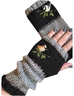 Vrouwen Fietsen Handschoenen Winter Outdoor Warm Houden Handschoenen Gebreide Handschoenen Warm Plus Fluwelen Dikker Embroidere Outdoor Handschoen