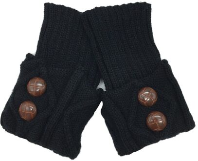 Vrouwen Gebreide Been Warmer Korte Laars Manchetten Knoppen Haak Boot Sokken Gebreide Slobkousen Beenwarmers Voor Herfst/Winter zwart
