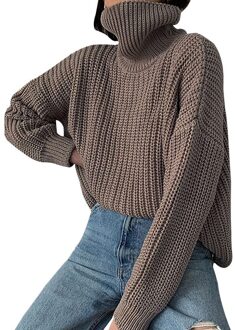 Vrouwen Gebreide Coltrui Lange Oversized Truien Vrouwen Solid Kasjmier Truien Herfst Winter Koreaanse Knit Tops bruin