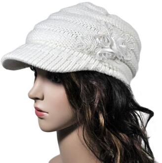 Vrouwen Gebreide Warme Muts Koreaanse Versie Van De Herfst En Winter Dames Hoed Rand Pailletten Applique Effen hoed wit