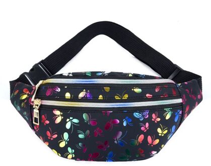 Vrouwen Gedrukt Heuptas Fanny Pack Pouch Sport Riem Hip Borst Crossbody Shoulder Purse zwart