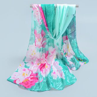 Vrouwen Gekleurde Bloemen Sjaal Herfst Warme Zachte Lange Voile Neck Lady Zijden Sjaal Chiffon Sjaal Zon Sjaal Winter wilde Sjaal Groen