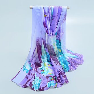 Vrouwen Gekleurde Bloemen Sjaal Herfst Warme Zachte Lange Voile Neck Lady Zijden Sjaal Chiffon Sjaal Zon Sjaal Winter wilde Sjaal Lavendel