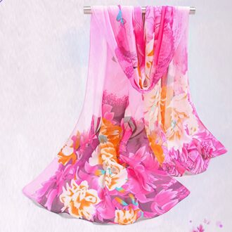 Vrouwen Gekleurde Bloemen Sjaal Herfst Warme Zachte Lange Voile Neck Lady Zijden Sjaal Chiffon Sjaal Zon Sjaal Winter wilde Sjaal Roze