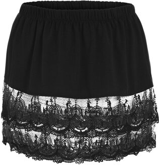 Vrouwen Gelaagde Tiered Sheer Lace Trim Extender Half Slips Plus Size Rok # T2 zwart / XL