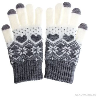 Vrouwen Girl Winter Warm Touch Screen Handschoenen Wol Stretch Snowflake Mittens D09 20