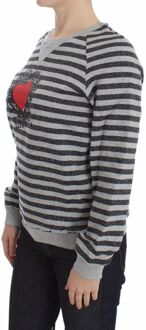 Vrouwen Grijs Gestreept Katoenen Crewneck Sweater Zwart - EU 36 / UK 8