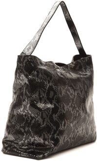 Vrouwen Grijs Leren Schoudertas Zwart - One Size