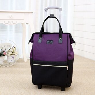 Vrouwen Grote Reizen Capaciteit Schouder Draagtas Spinner Multifunctionele Rolling Bagage Zachte Oxford Lichtgewicht Trolley Tas XA588F paars